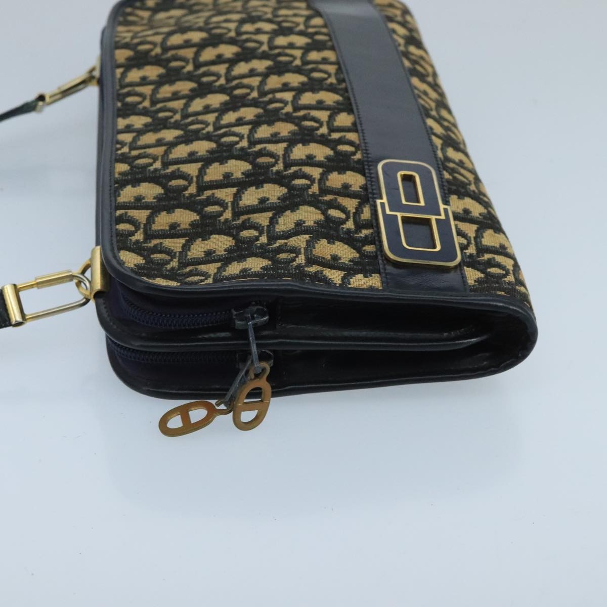Christian Dior Trotter Crossbody Bag Diorissimo Coated Canvas Navy Canvas Shoulder Bag Bag  