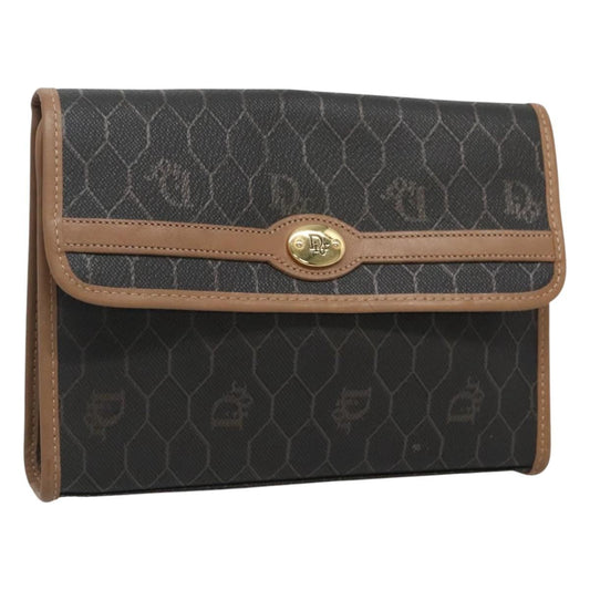 Christian Dior Honeycomb Chain Canvas Black Pvc Clutche & Pouche Bag  