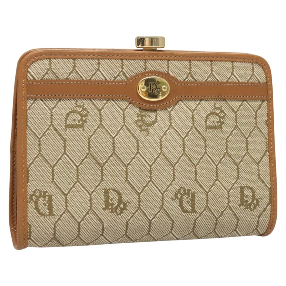 Christian Dior Honeycomb Zip Pouch Coated Canvas Beige Pvc Clutche & Pouche Bag  