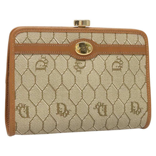 Christian Dior Honeycomb Zip Pouch Coated Canvas Beige Pvc Clutche & Pouche Bag  