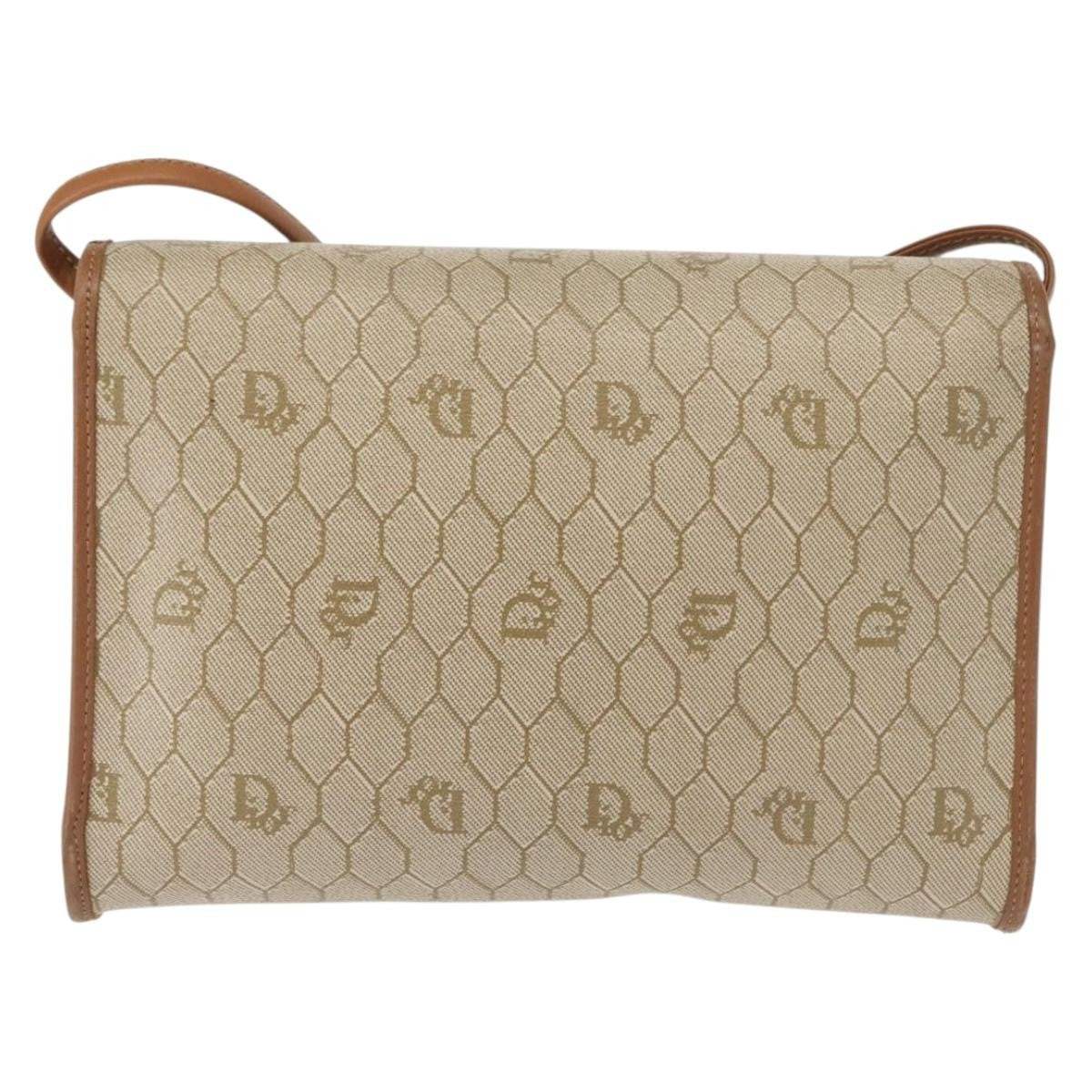 Christian Dior Honeycomb Flap Crossbody Bag Canvas And Leather Beige Canvas Shoulder Bag Bag  