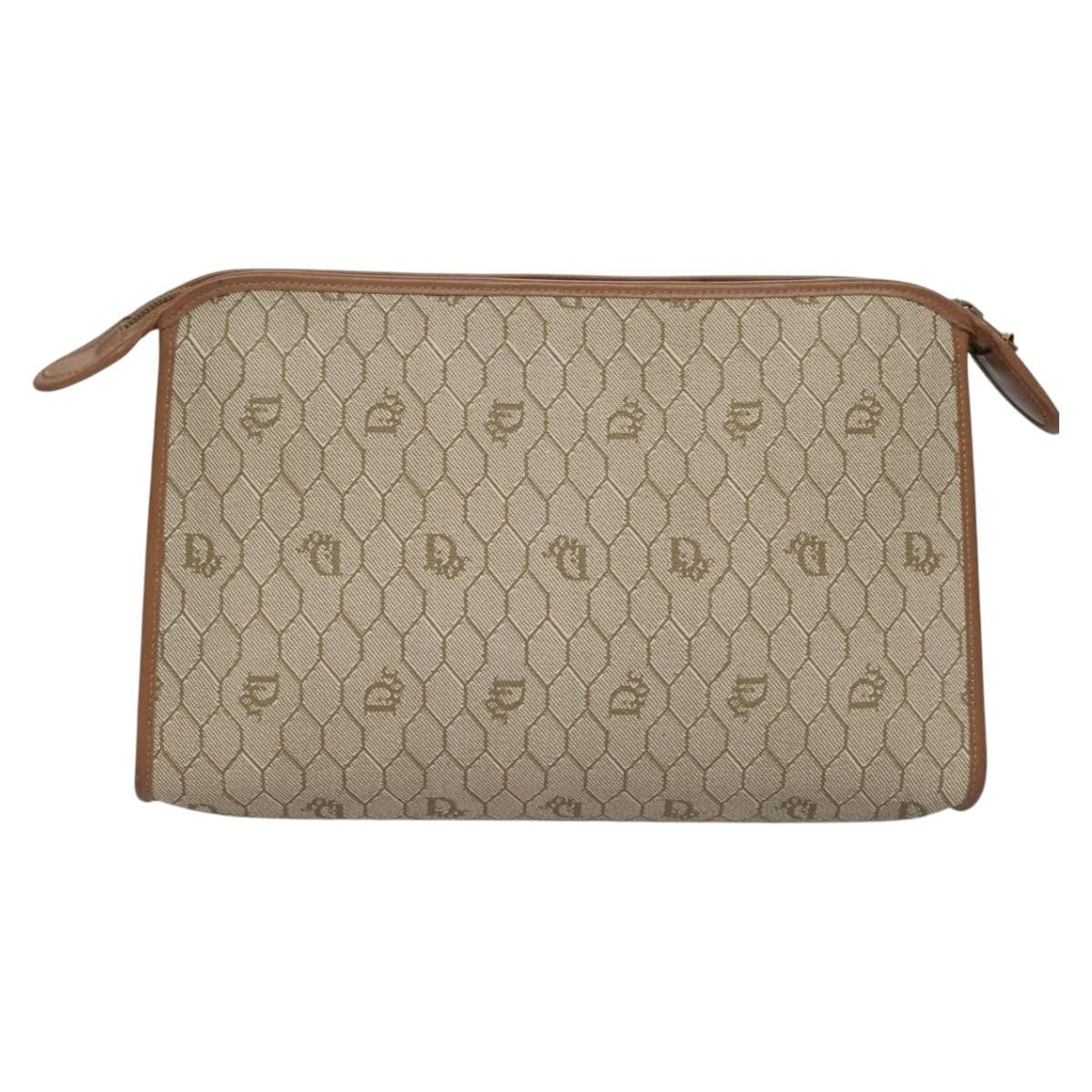 Christian Dior Honeycomb Zip Pouch Coated Canvas Beige Pvc Clutche & Pouche Bag  