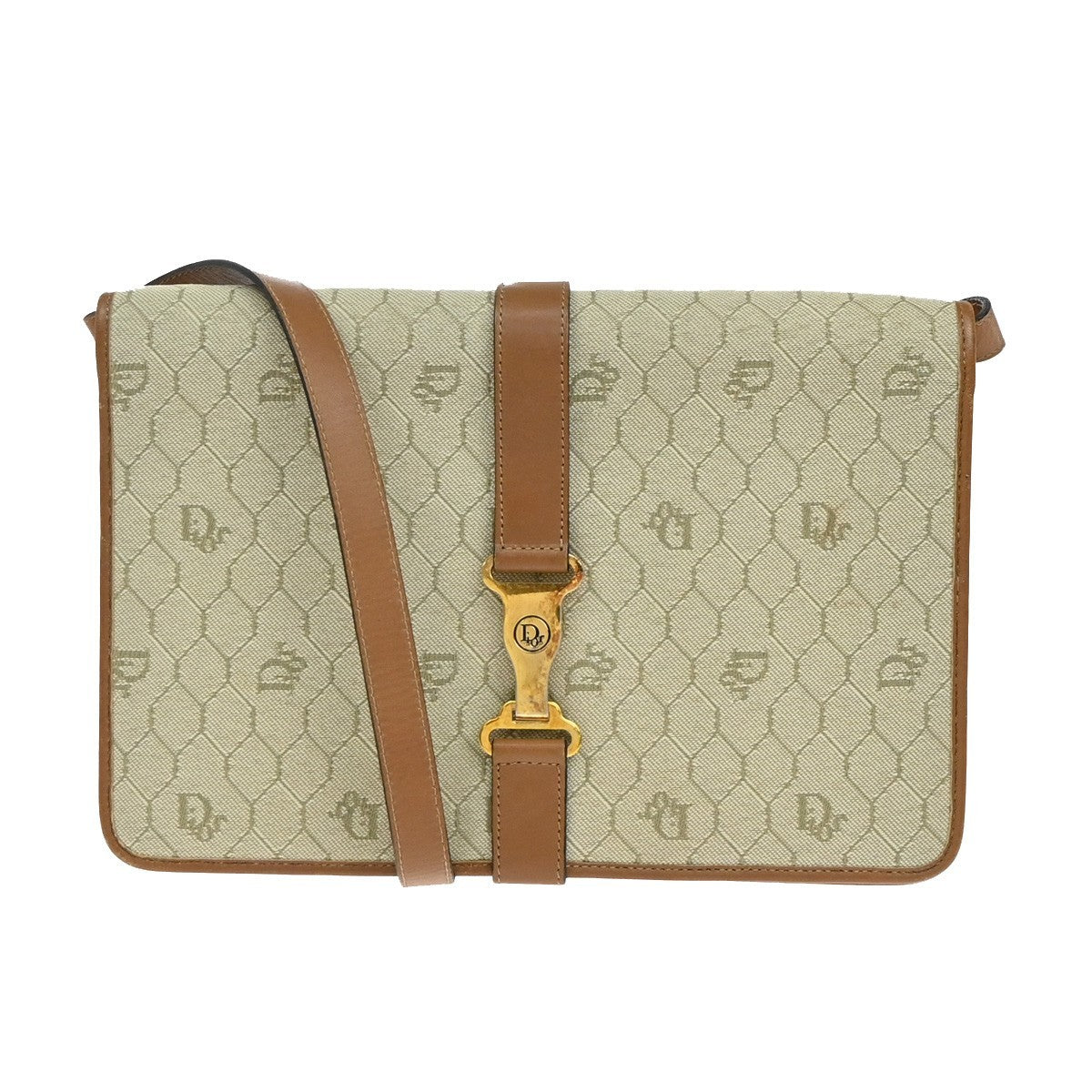 Christian Dior Honeycomb Handbag Canvas Leather Beige Canvas Shoulder Bag Bag  