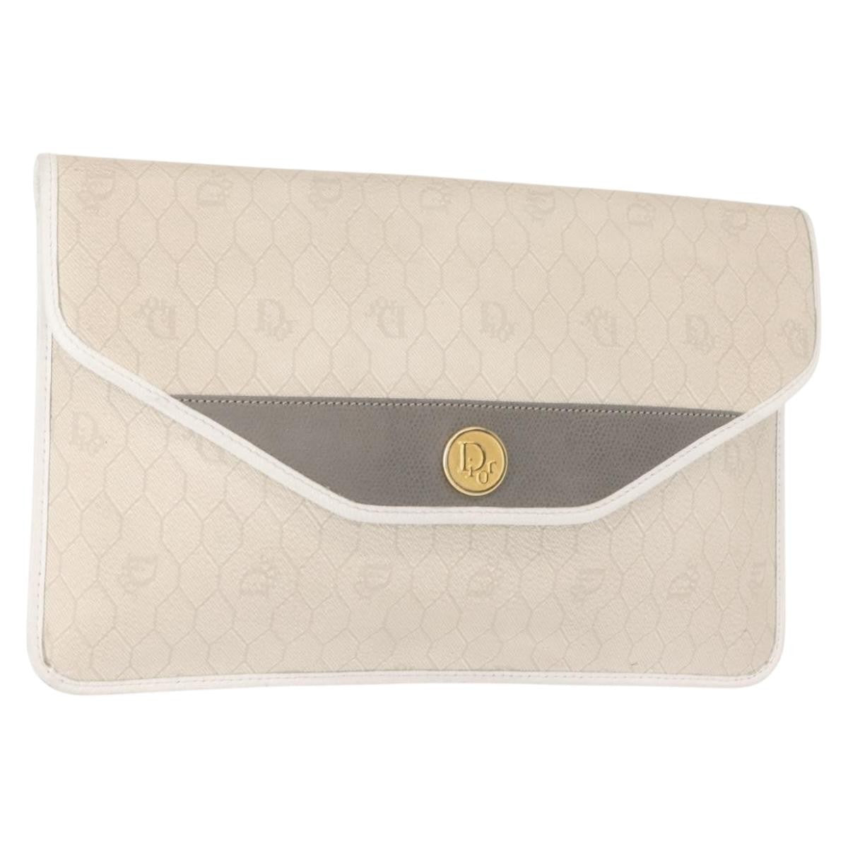Christian Dior Honeycomb Clutch Canvas White Canvas Clutche & Pouche Bag  