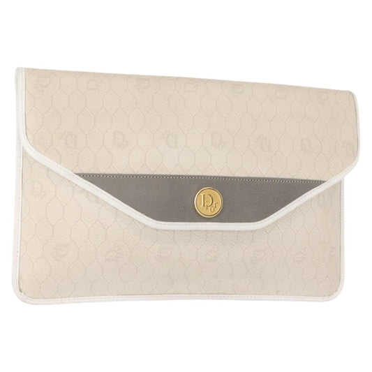 Christian Dior Honeycomb Clutch Canvas White Canvas Clutche & Pouche Bag  