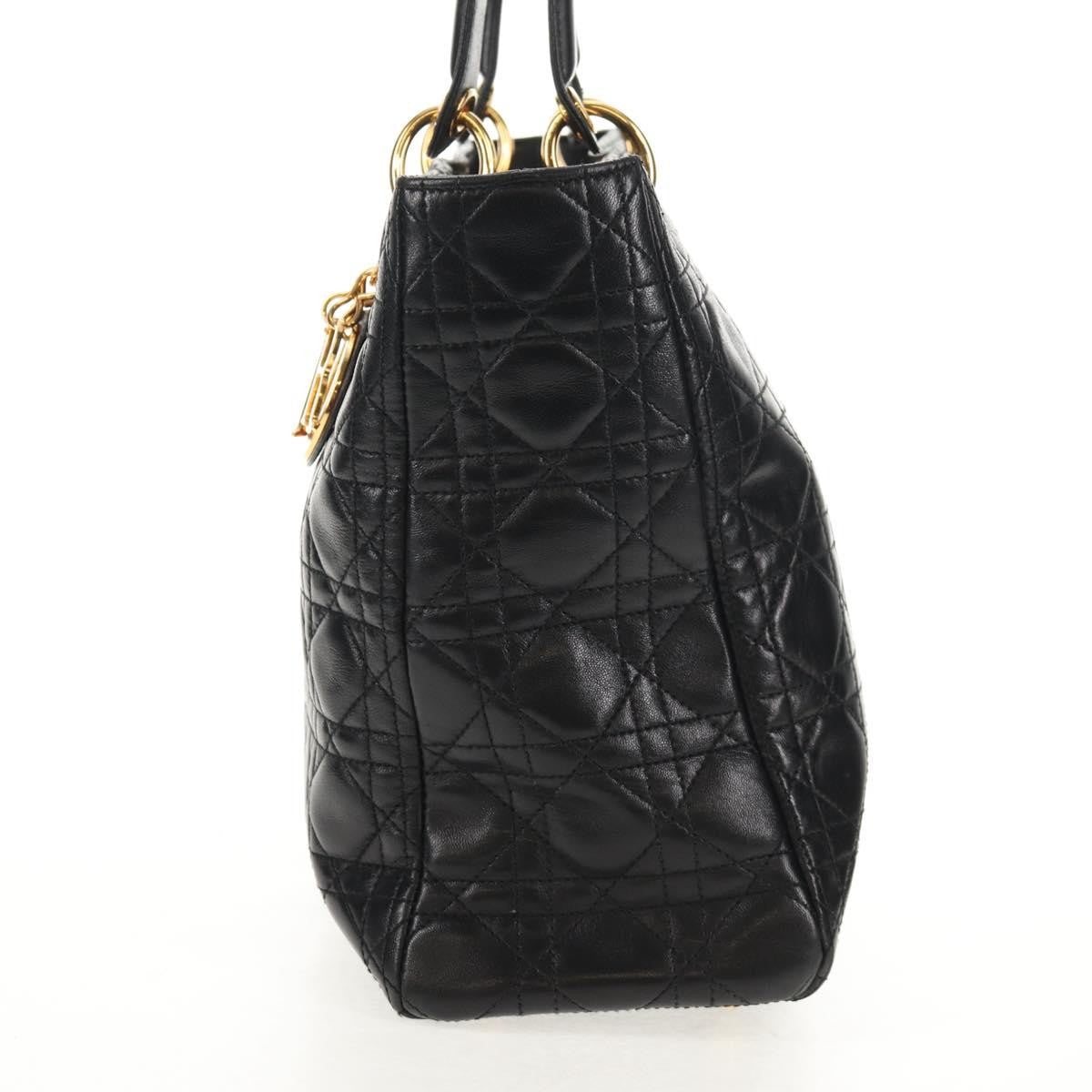 Christian Dior Lady Dior Bag Cannage Quilt Lambskin Black Leather Bag  