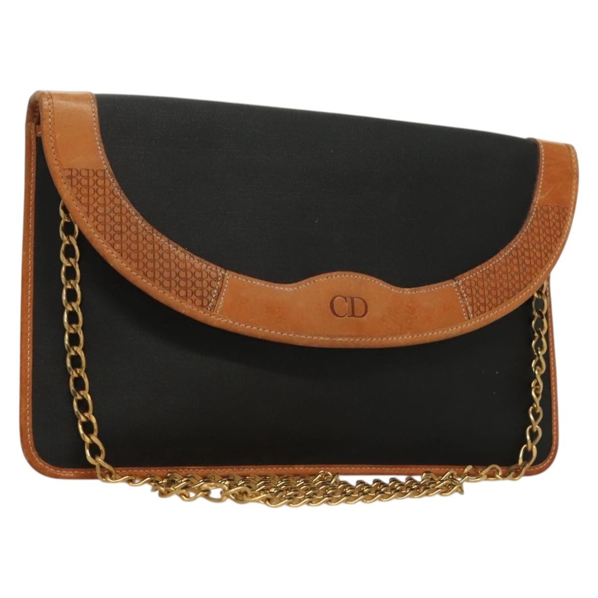 Christian Dior Cd Chain Flap Shoulder Bag Canvas Black Pvc Shoulder Bag Bag  