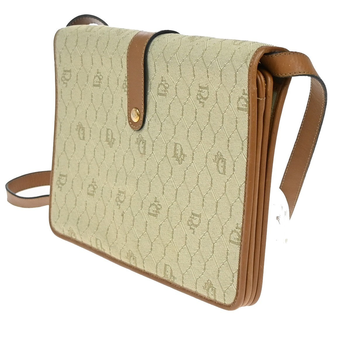 Christian Dior Honeycomb Handbag Canvas Leather Beige Canvas Shoulder Bag Bag  