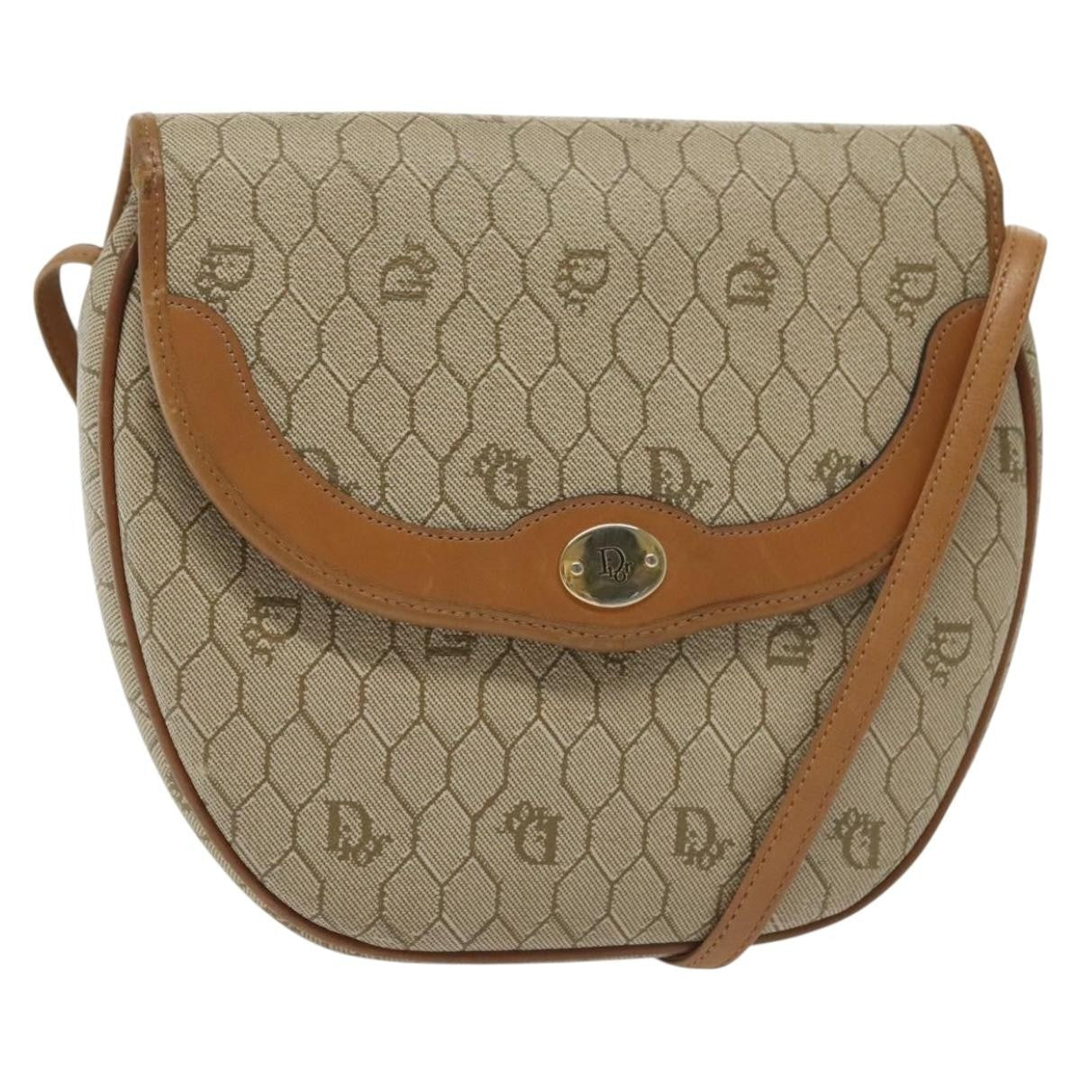 Christian Dior Honeycomb Shoulder Bag Canvas Beige Canvas Bag  