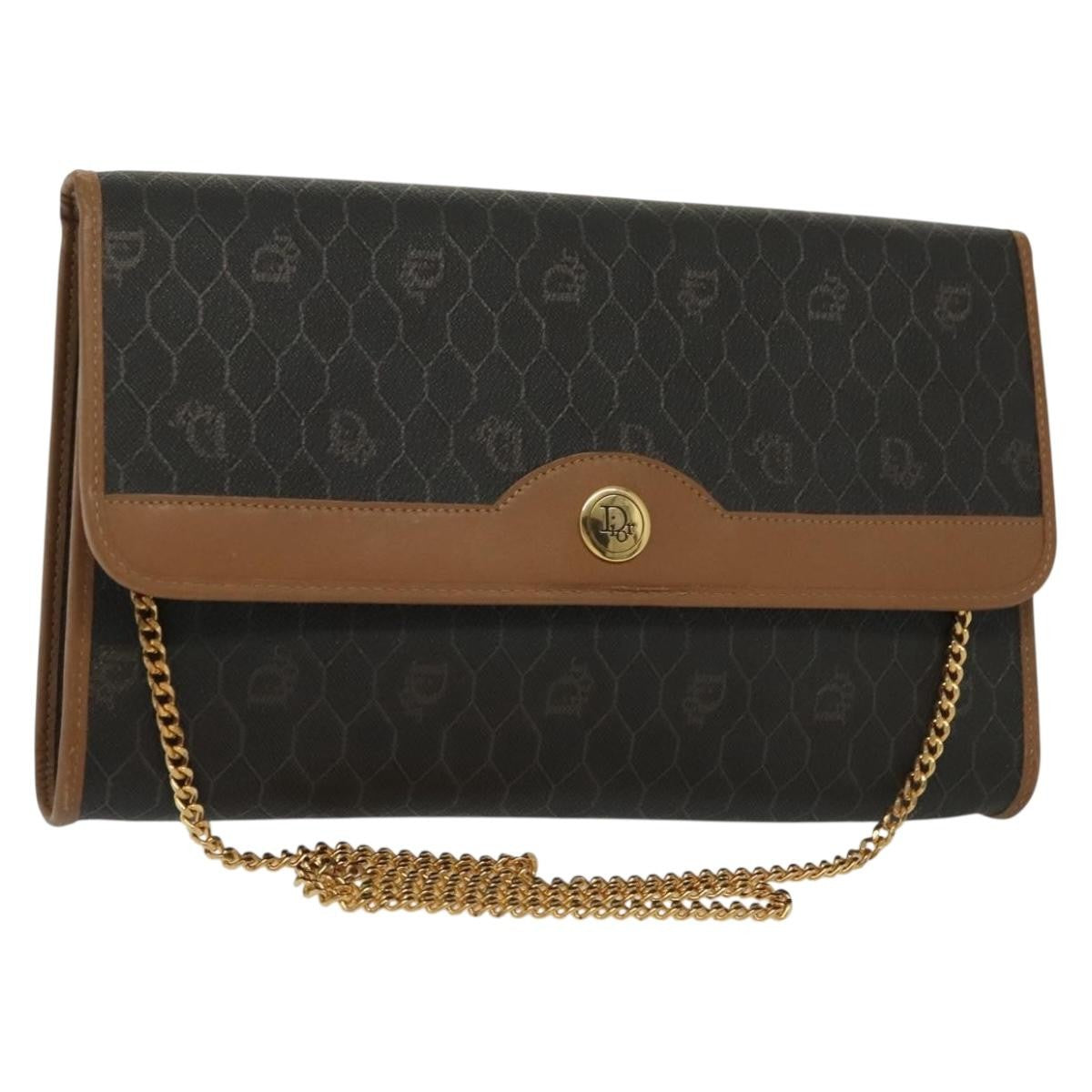 Christian Dior Honeycomb Chain Canvas Black Canvas Bag  