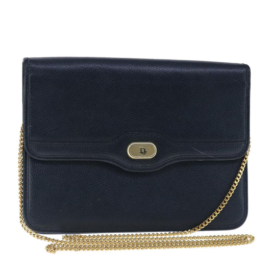 Christian Dior Cd Chain Flap Shoulder Bag Leather Navy Leather Shoulder Bag Bag  