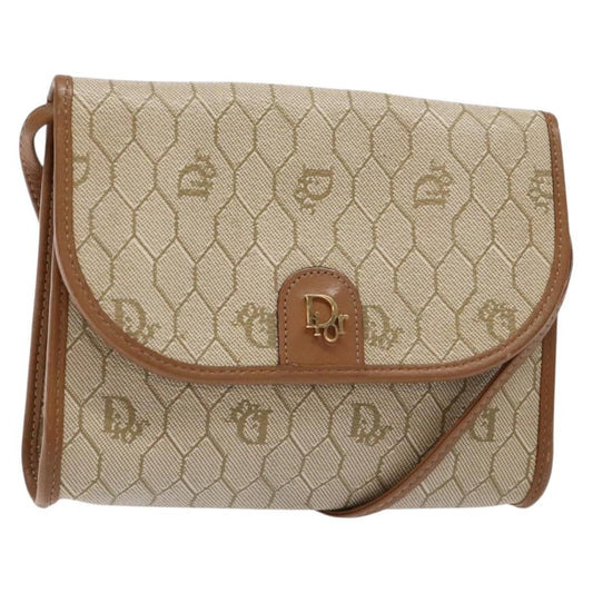 Christian Dior Honeycomb Flap Crossbody Bag Coated Canvas Beige Pvc Bag  