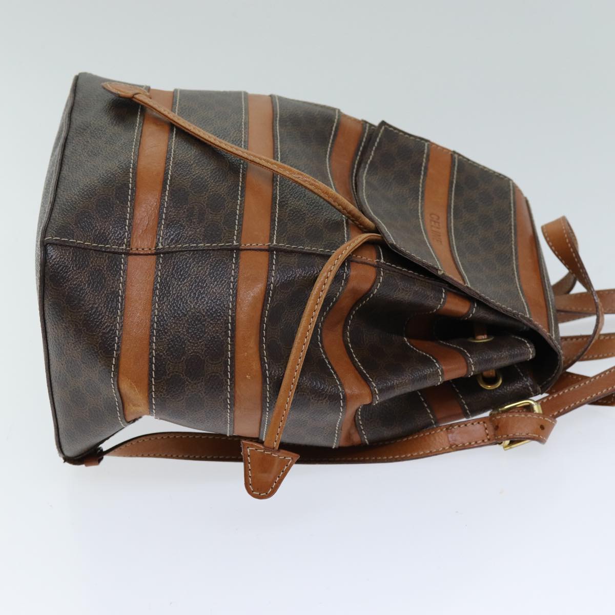Luxury CELINE Macadam Canvas Backpack PVC Brown S1578