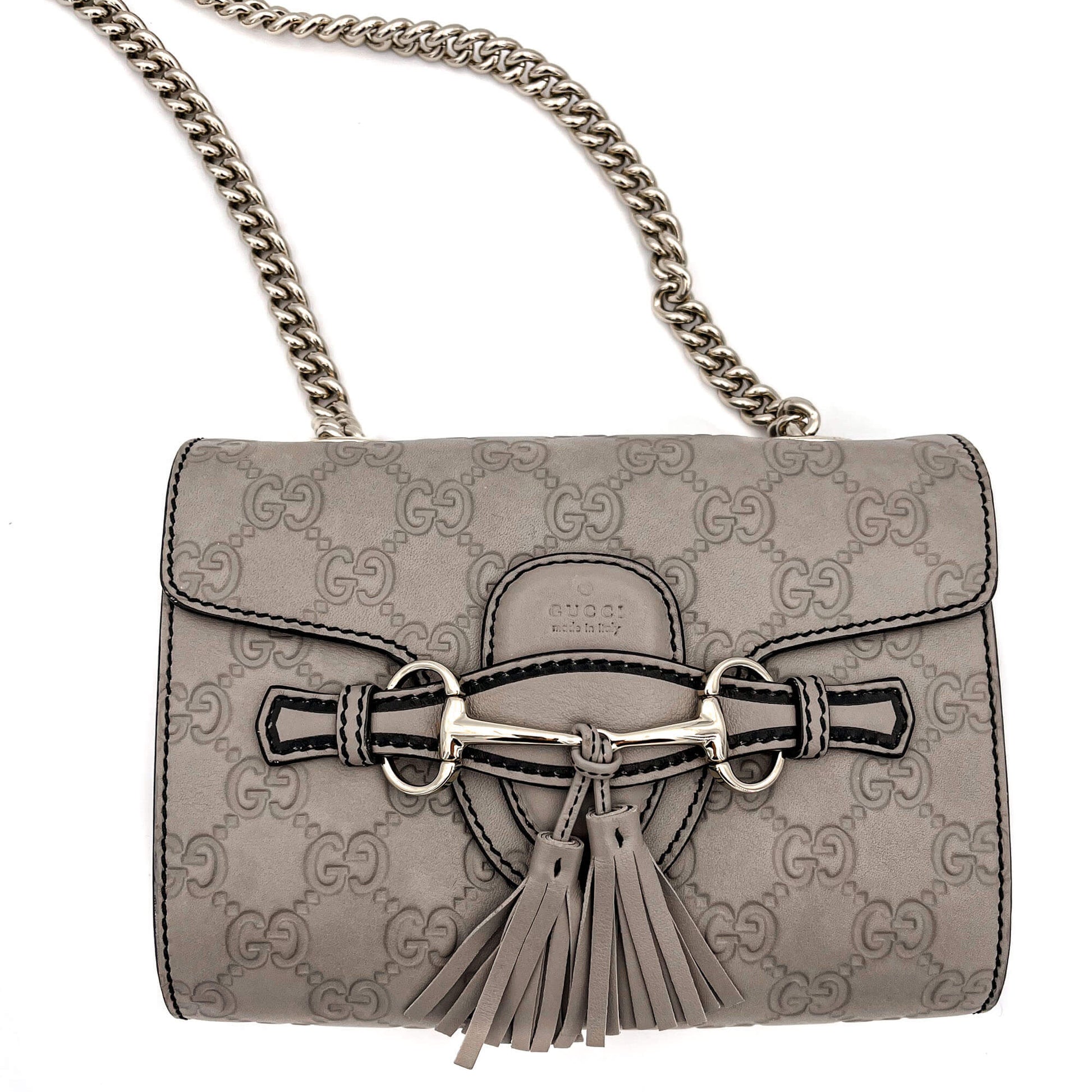 Gucci Guccissima Grey Leather Chain Handbag