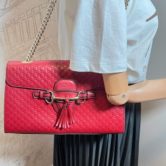 Gucci Guccissima Red Leather Chain Shoulder Bag Style 1