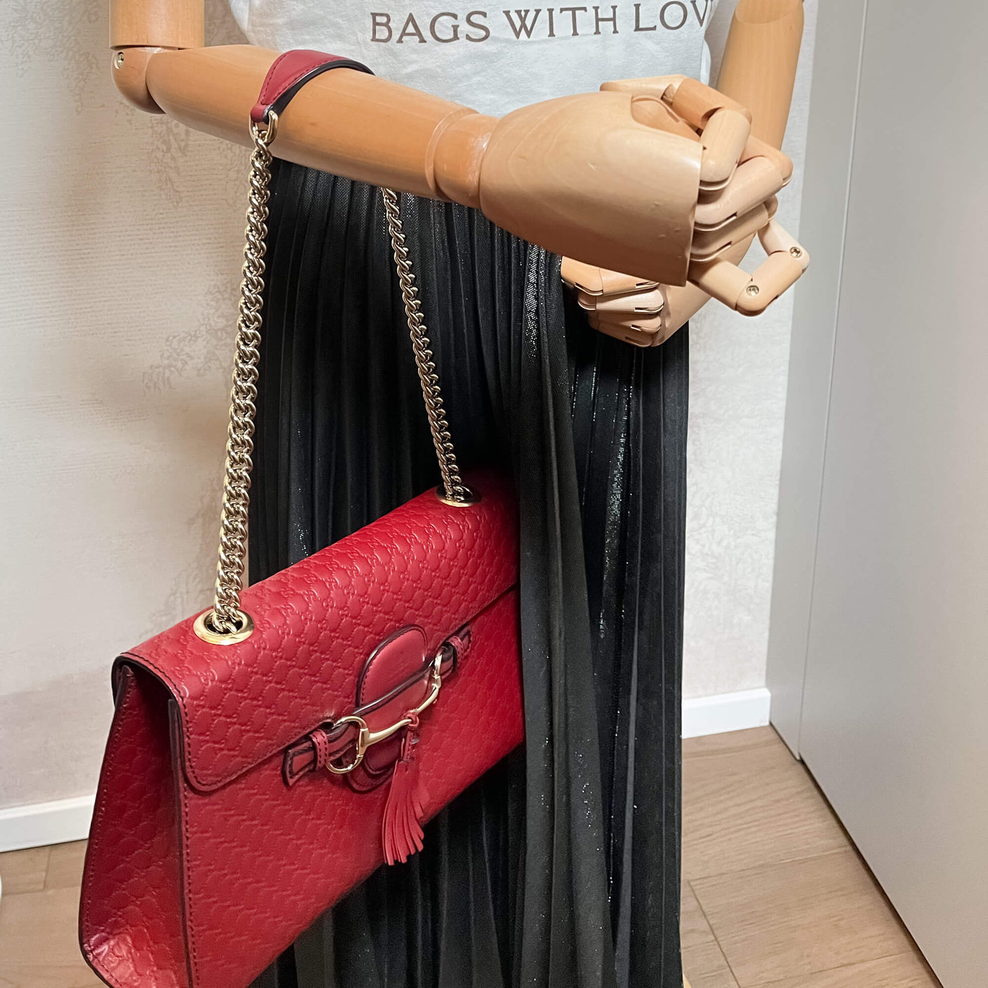 Gucci Guccissima Red Leather Chain Shoulder Bag Style 1