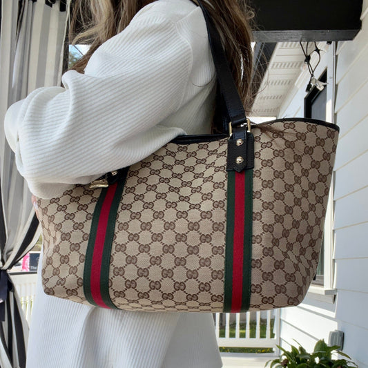 Gucci Monogram Leather Canvas Tote