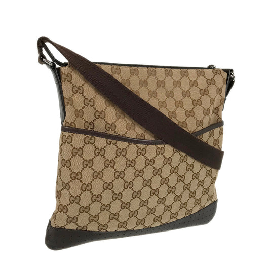 Gucci Twist Leather Canvas Shoulder Bag