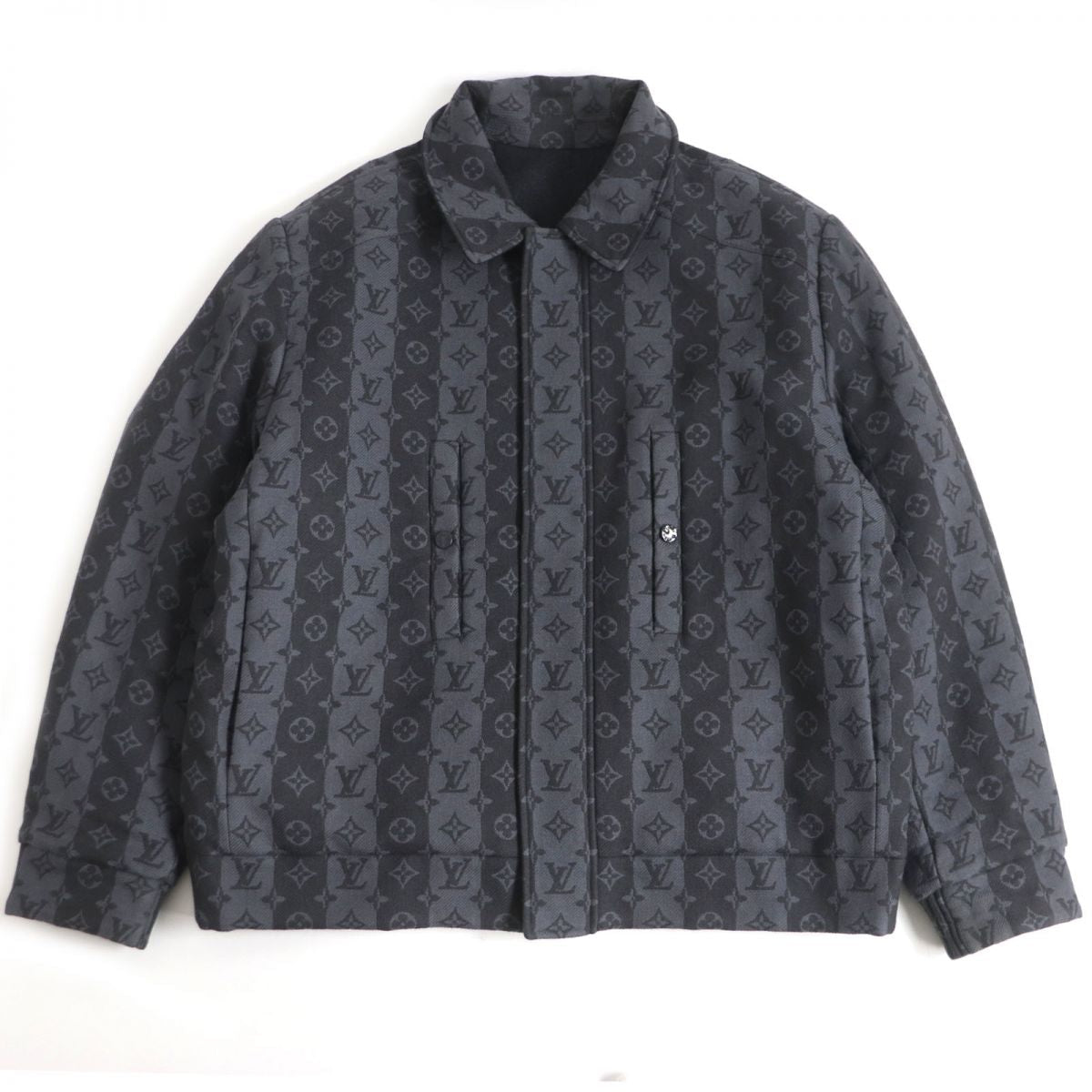 LOUIS VUITTON Blouson Outer: 100% wool, Lining: 100% cotton, Filling: 100% polyester Gray x black mens 56