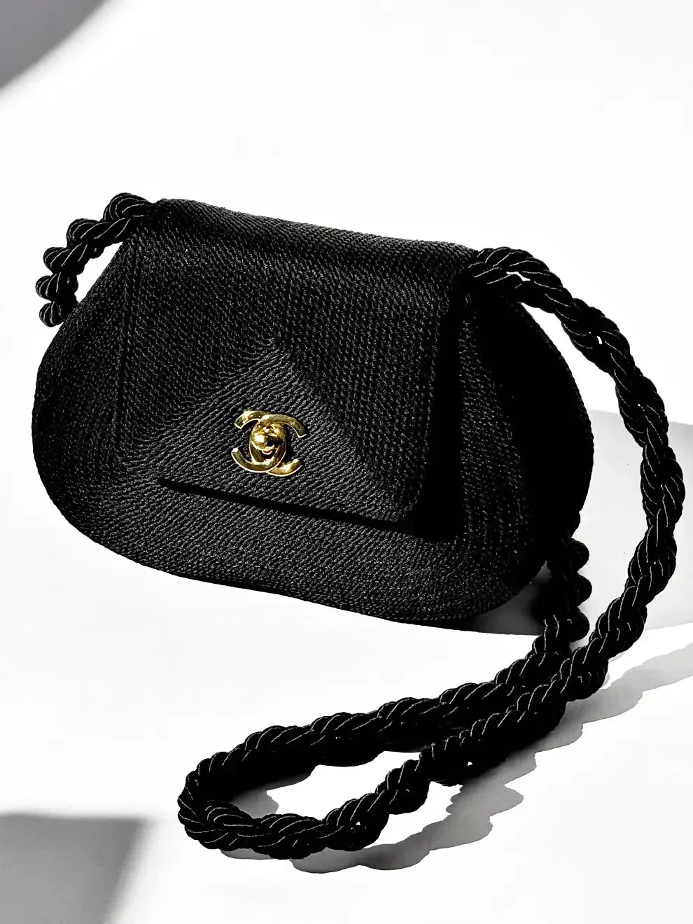 Chanel 1997 Limited Edition Black Cord CC Turn Clasp Bag
