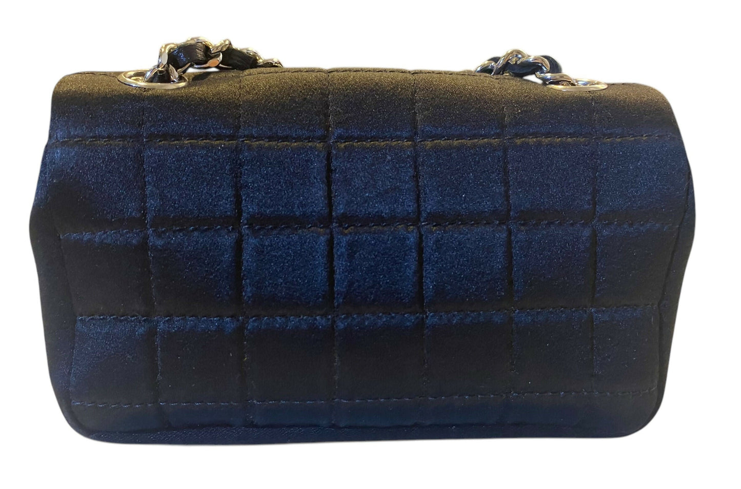 Chanel 04A Black Satin Mini Micro Square Quilted Lipstick Mirror Charm Flap Bag