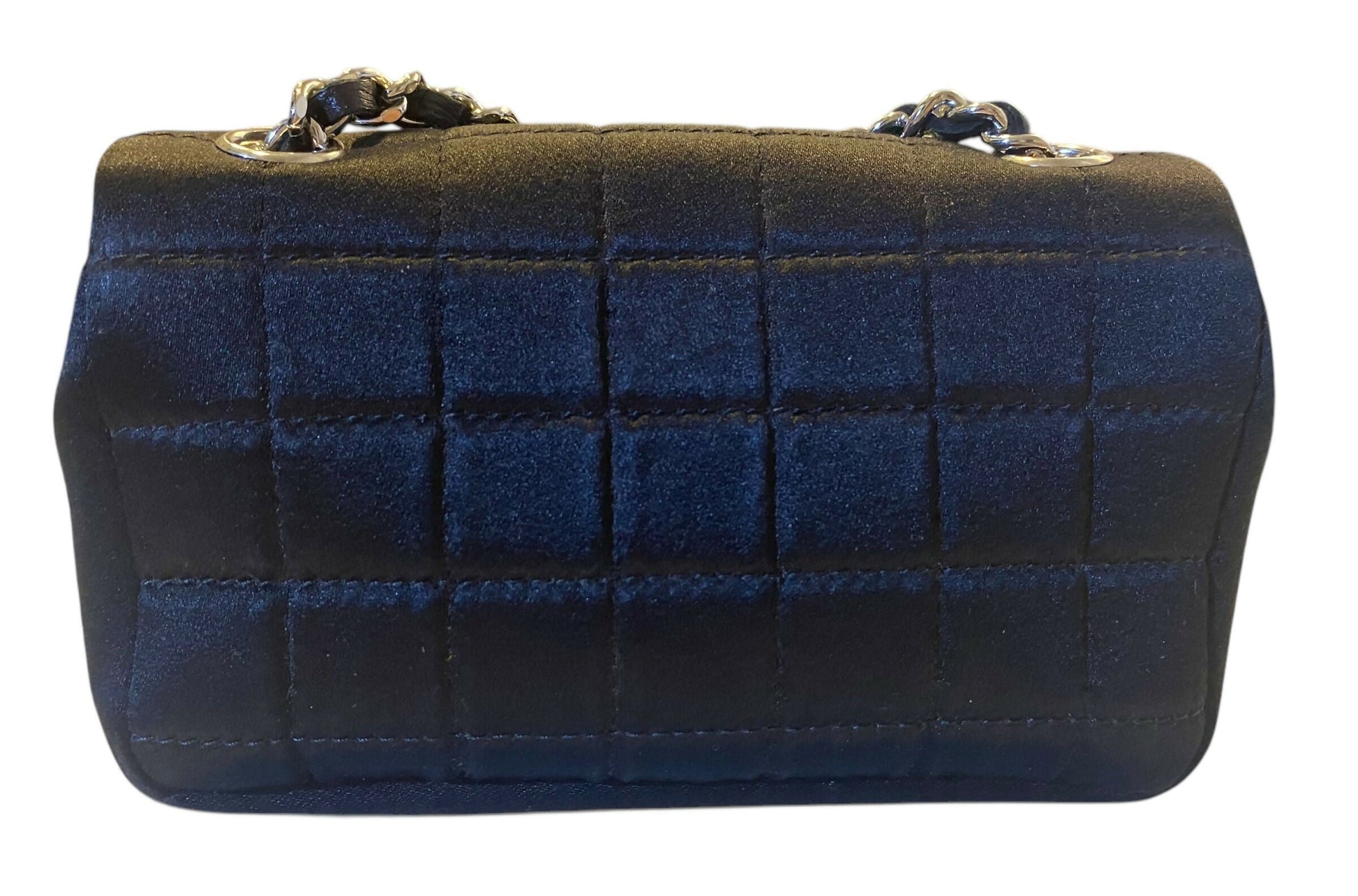 Chanel 04A Black Satin Mini Micro Square Quilted Lipstick Mirror Charm Flap Bag