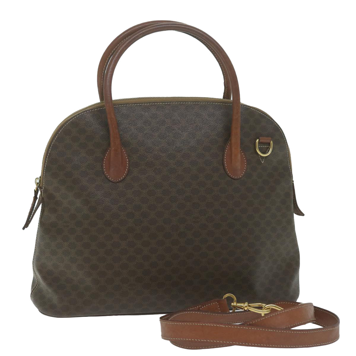Luxury CELINE Macadam Canvas Tote Bag PVC Leather 2way Brown tb1019