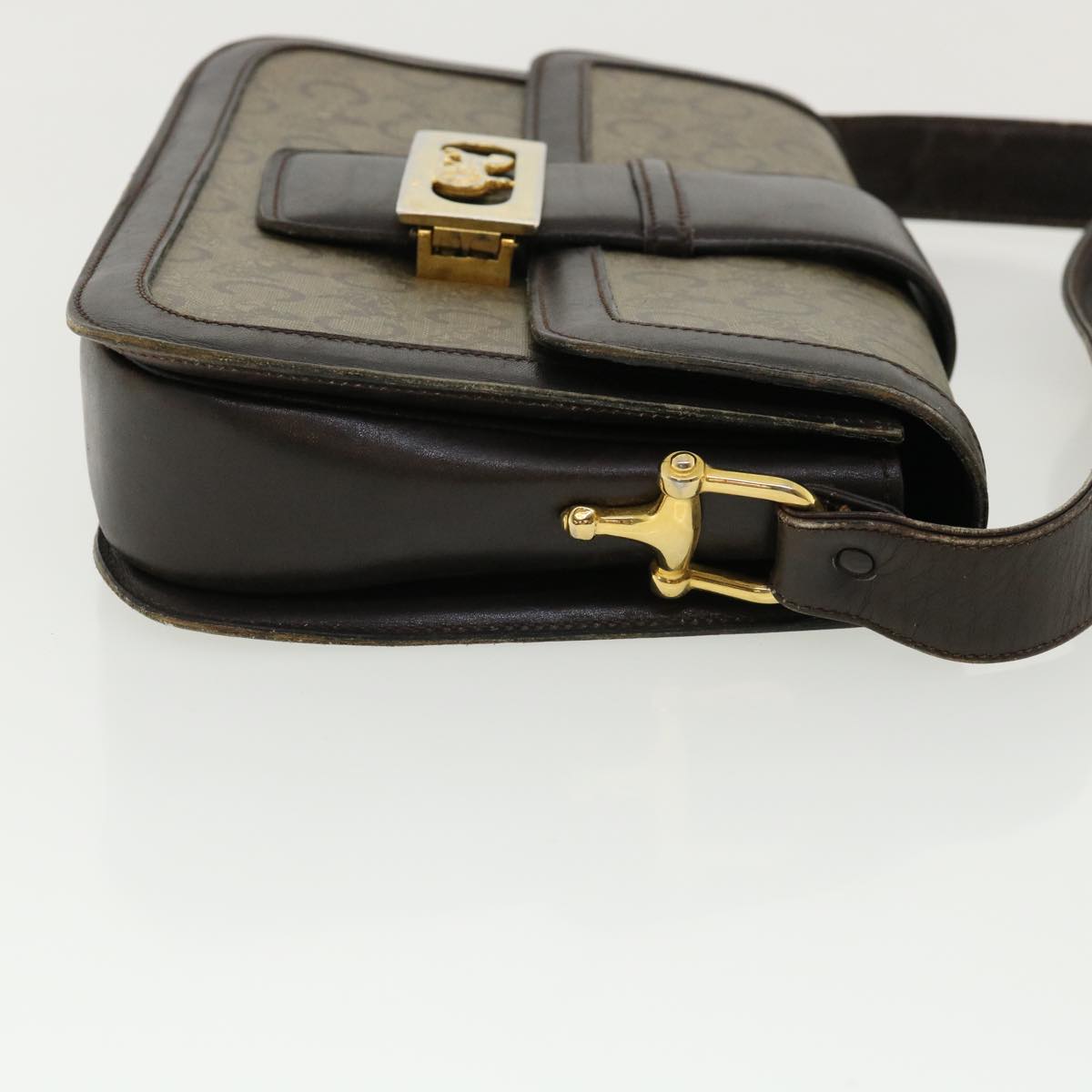 Luxury CELINE C Macadam Canvas Gold Horse Carriage Shoulder Bag Brown tb272