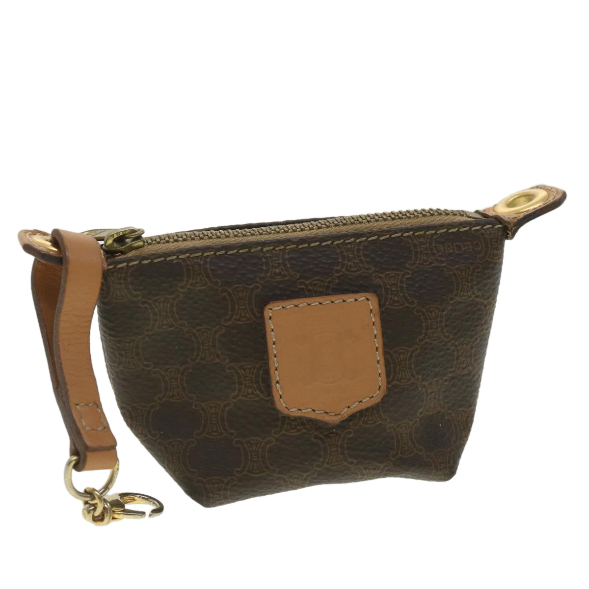 Luxury CELINE Macadam Canvas Pouch PVC Leather Brown tb381