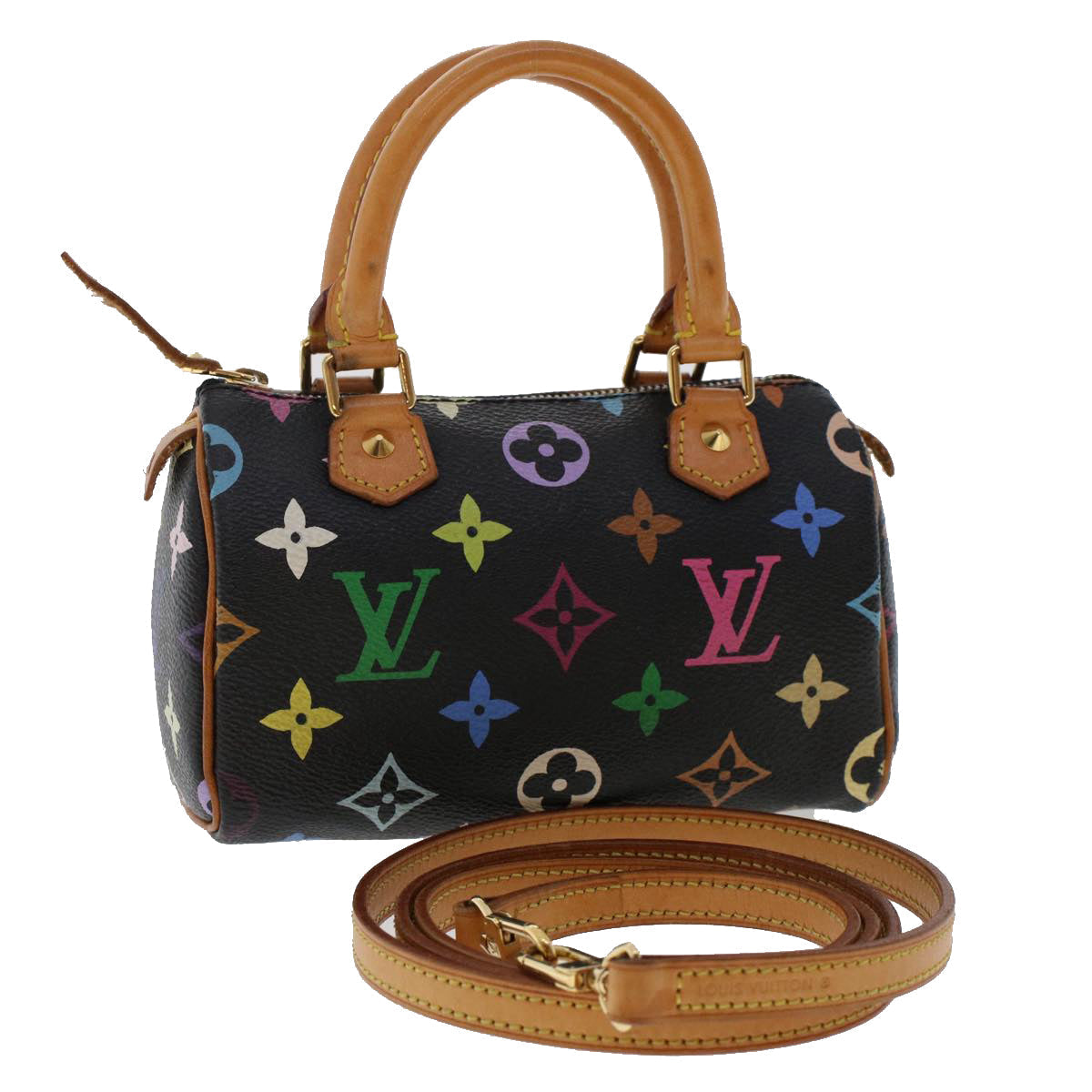 LOUIS VUITTON Monogram Multicolor Mini Hand Bag Black Auth tb787