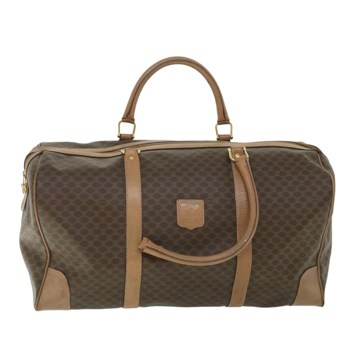 Luxury CELINE Macadam Canvas Boston Bag PVC Leather Brown ki2647