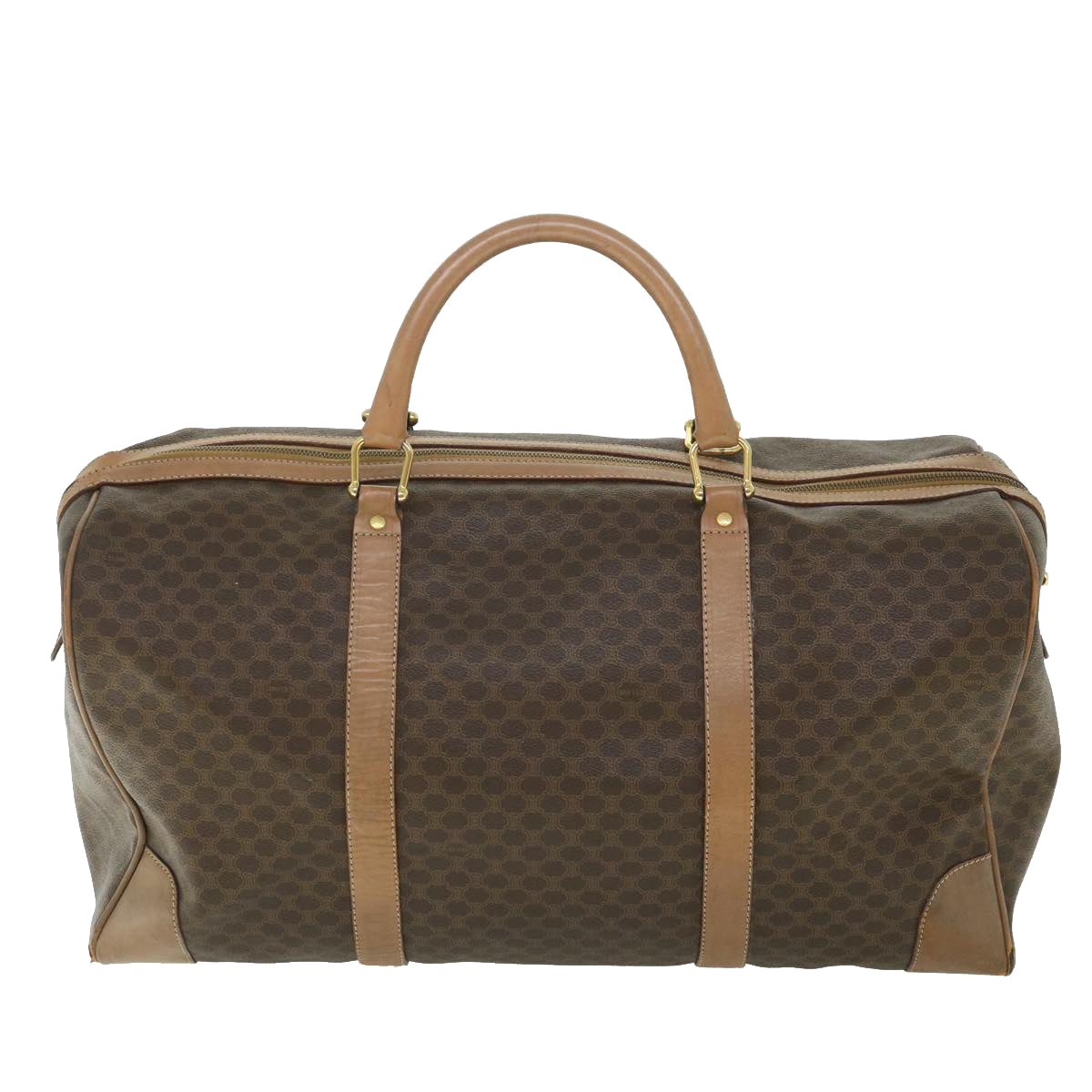 Luxury CELINE Macadam Canvas Boston Bag PVC Leather Brown ki2647