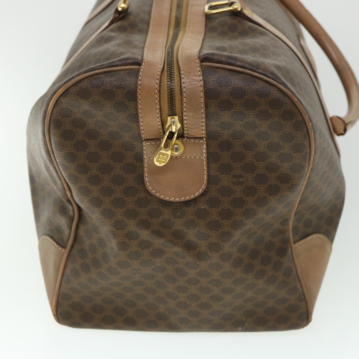 Luxury CELINE Macadam Canvas Boston Bag PVC Leather Brown ki2647