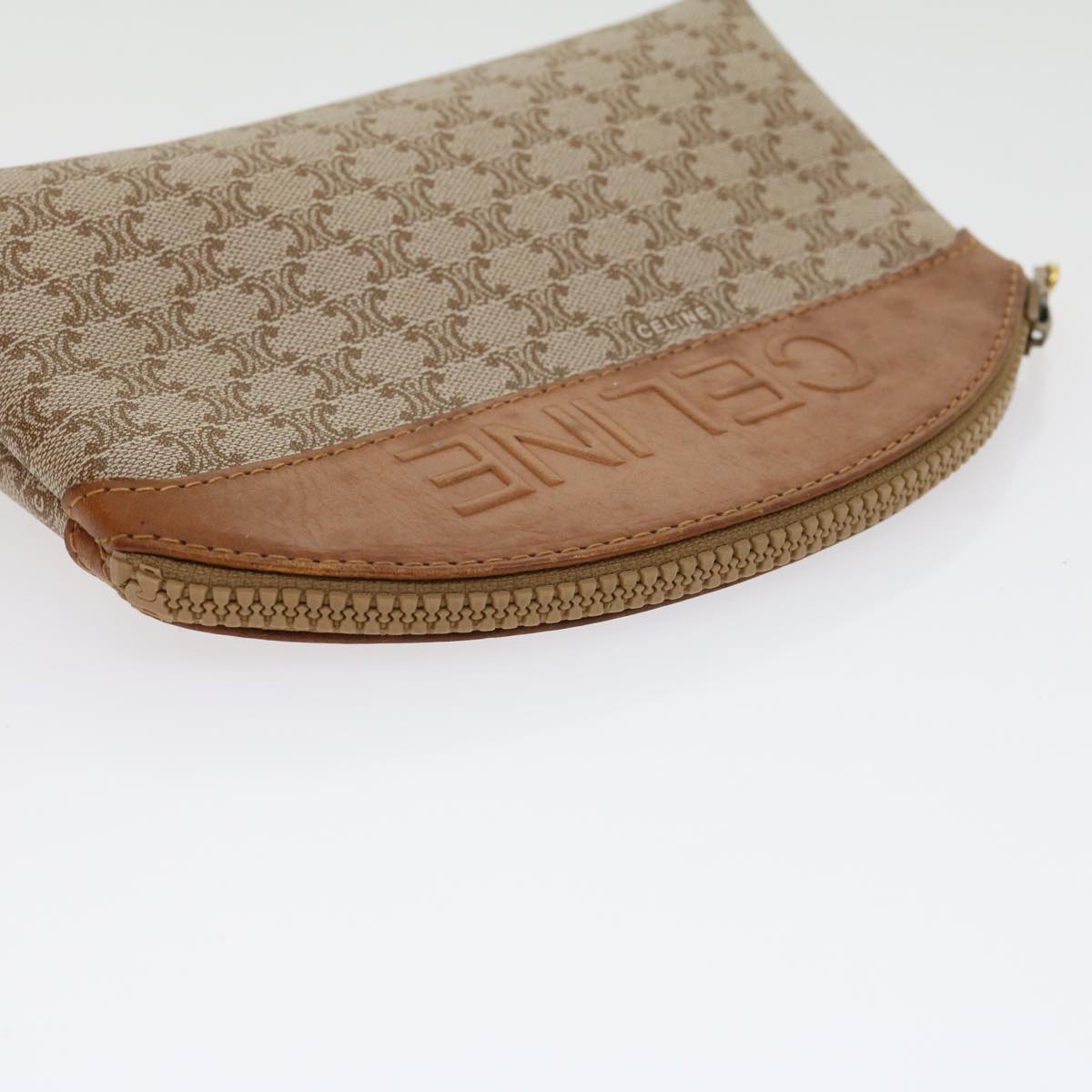 Luxury CELINE Macadam Canvas Pouch PVC Leather Beige 30369