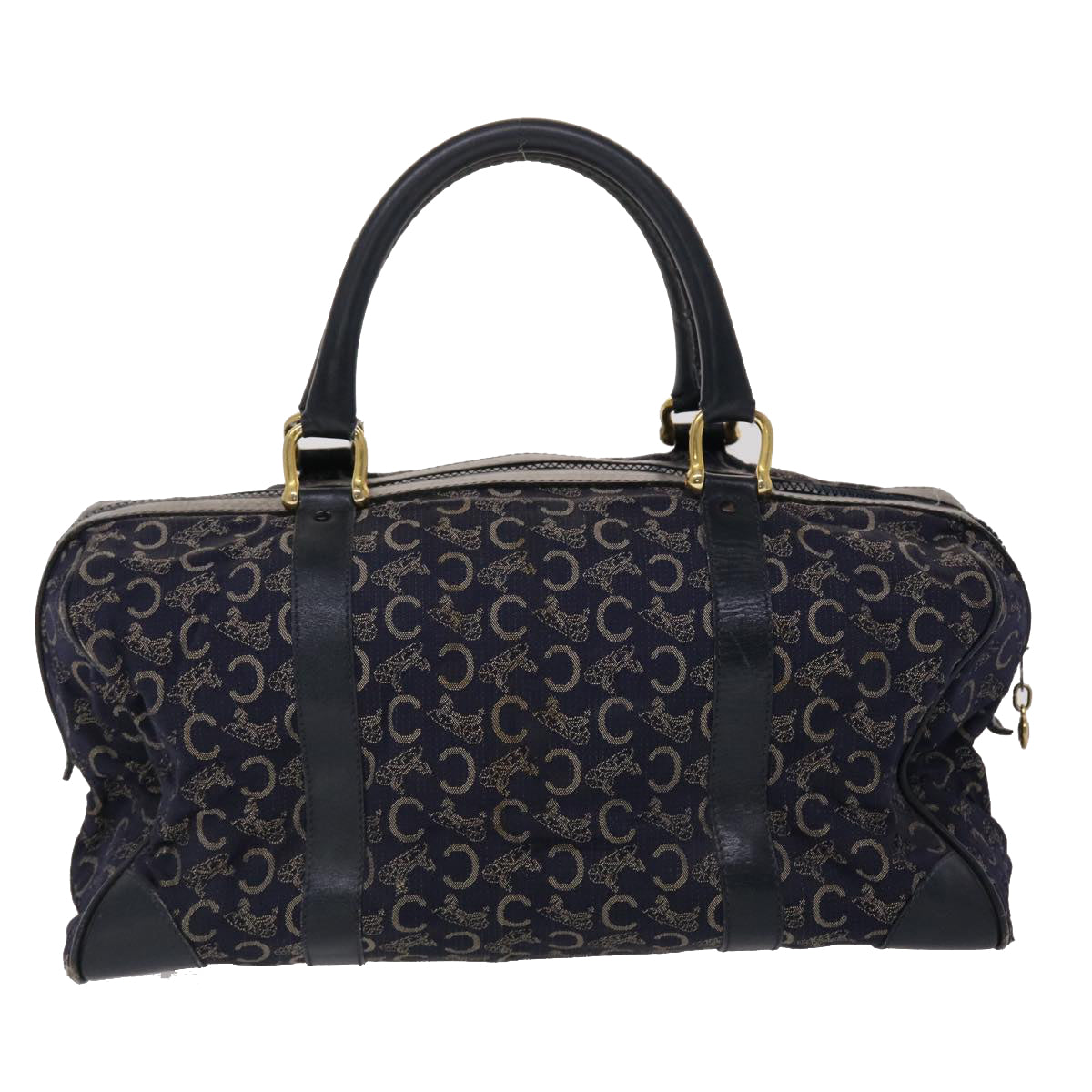 Luxury CELINE Boston Bag Canvas Leather Navy ar8356