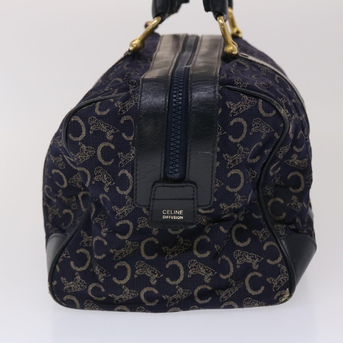 Luxury CELINE Boston Bag Canvas Leather Navy ar8356