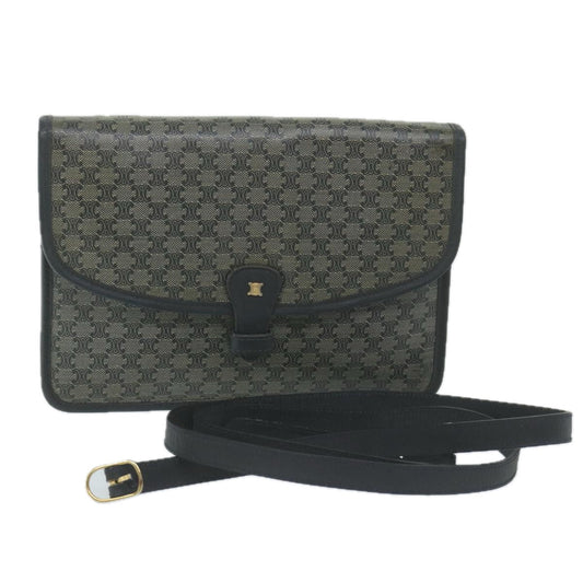 Luxury CELINE Macadam Canvas Shoulder Bag Coated Canvas Navy ti1495