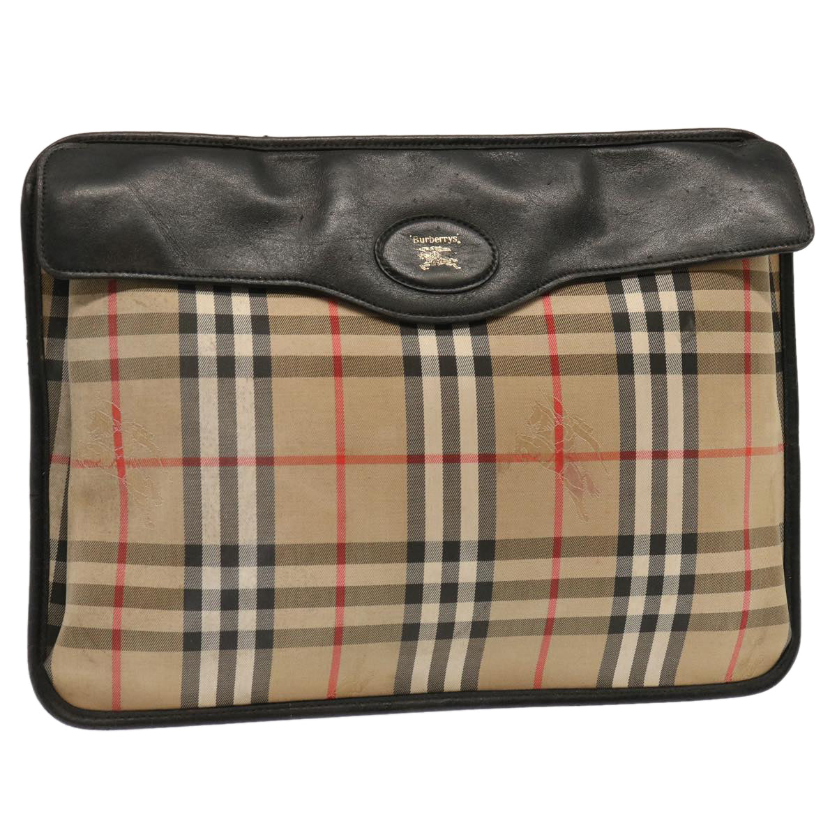 Burberry Nova Check Clutch Bag Canvas Beige Auth ti1616
