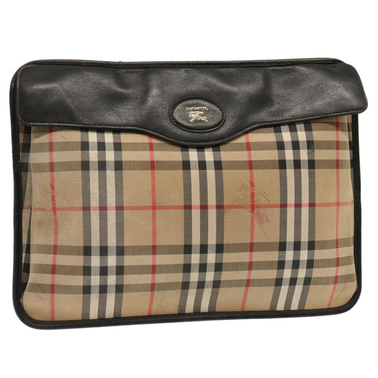 Burberry Nova Check Clutch Bag Canvas Beige Auth ti1616