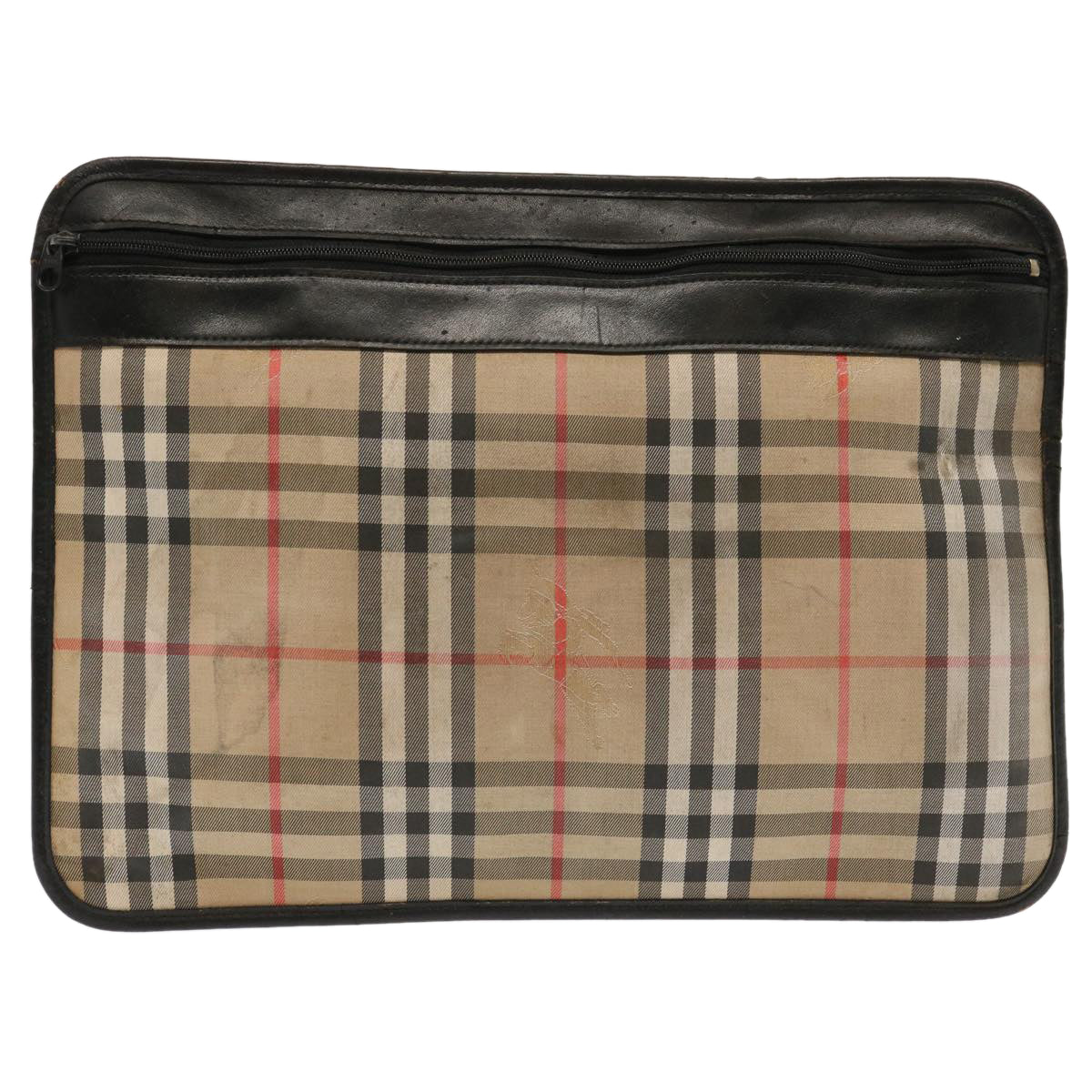 Burberry Nova Check Clutch Bag Canvas Beige Auth ti1616