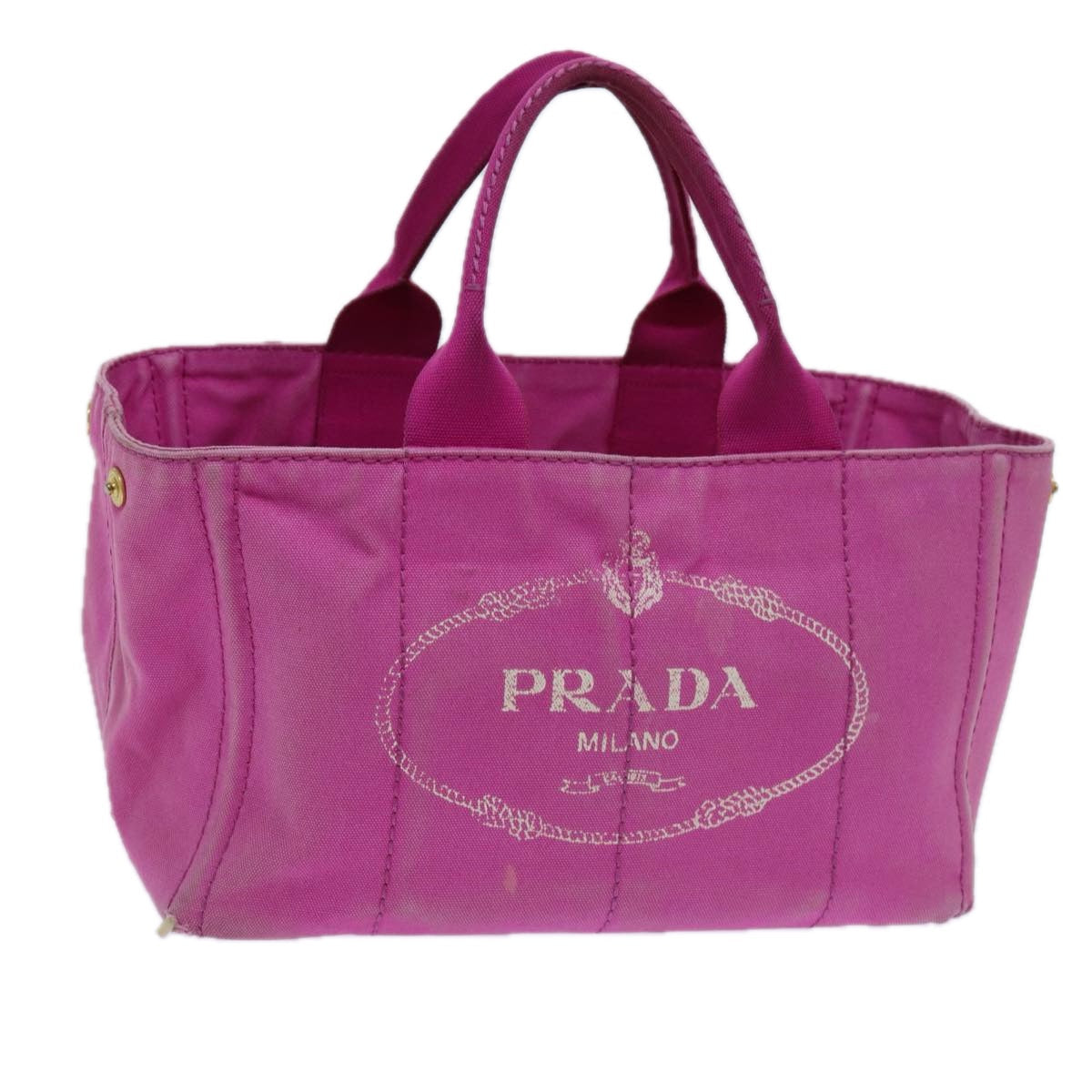 PRADA Canapa MM Hand Bag Canvas Pink Auth