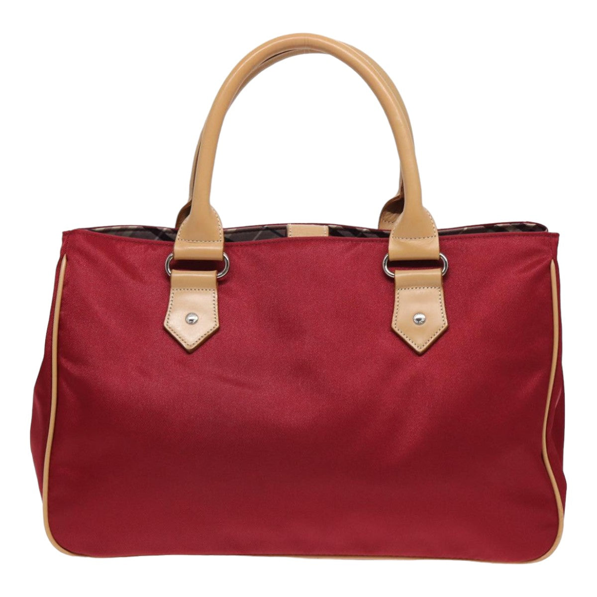 Burberry Nova Check Blue Label Hand Bag Nylon Red Beige Auth ti1858