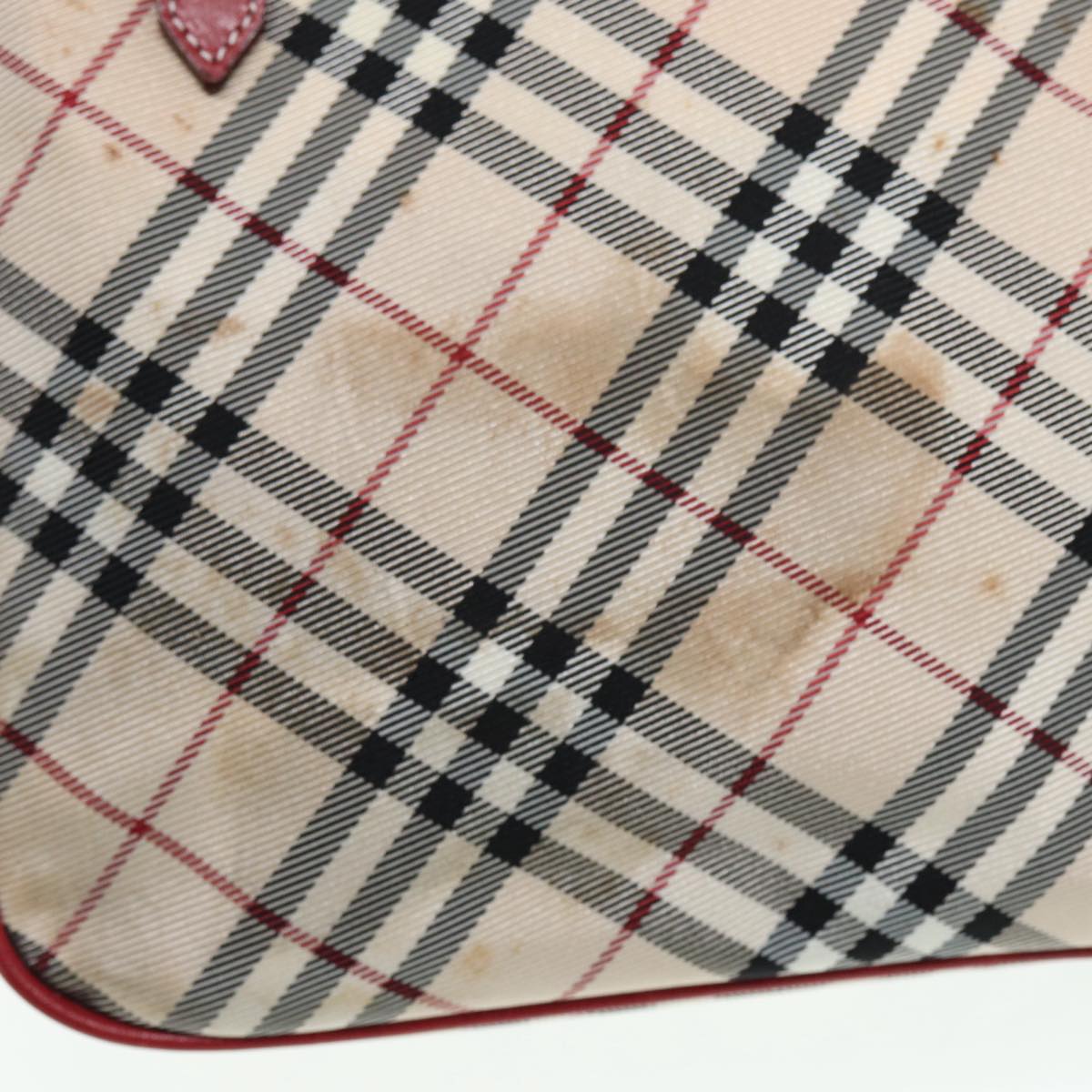Burberry Nova Check Blue Label Hand Bag Nylon Beige Red Silver Auth ti1914