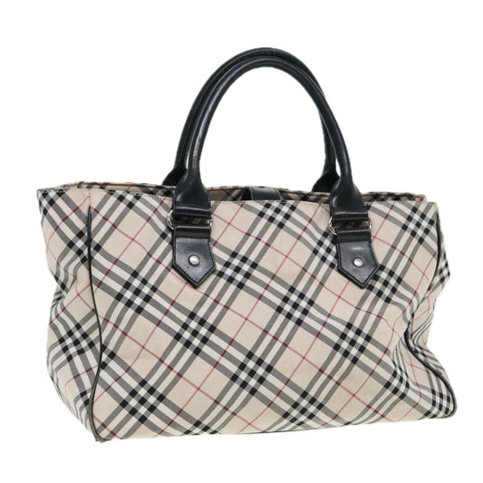 Burberry Nova Check Blue Label Hand Bag Nylon Beige Black Silver Auth ti1959