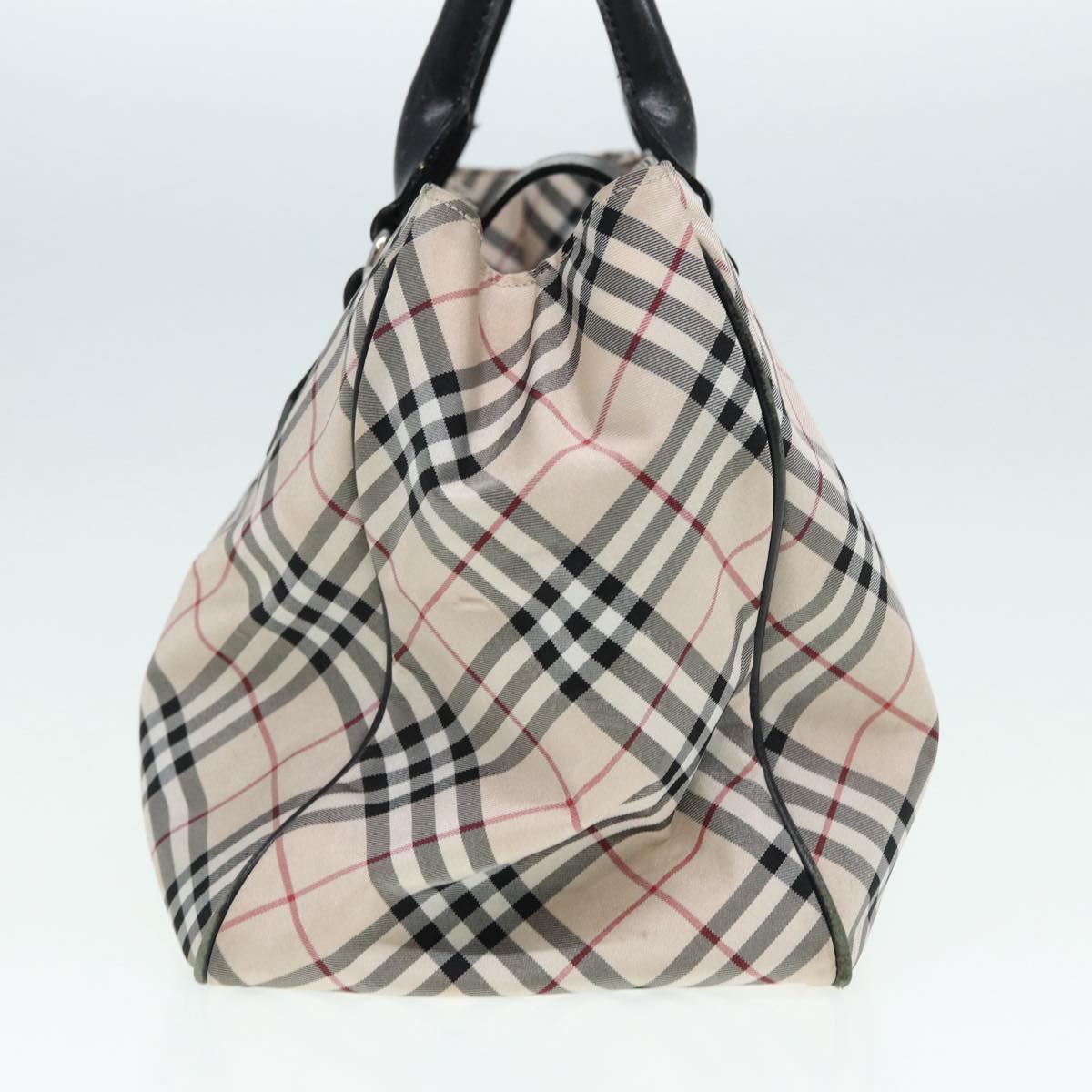 Burberry Nova Check Blue Label Hand Bag Nylon Beige Black Silver Auth ti1959