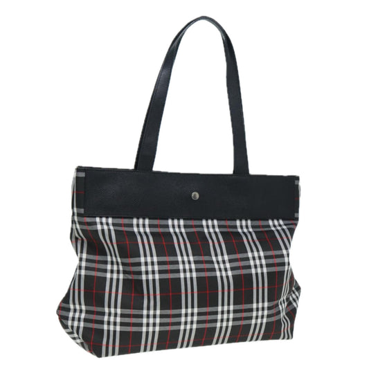 Burberry Nova Check Tote Bag Nylon Black Silver Auth ti1963