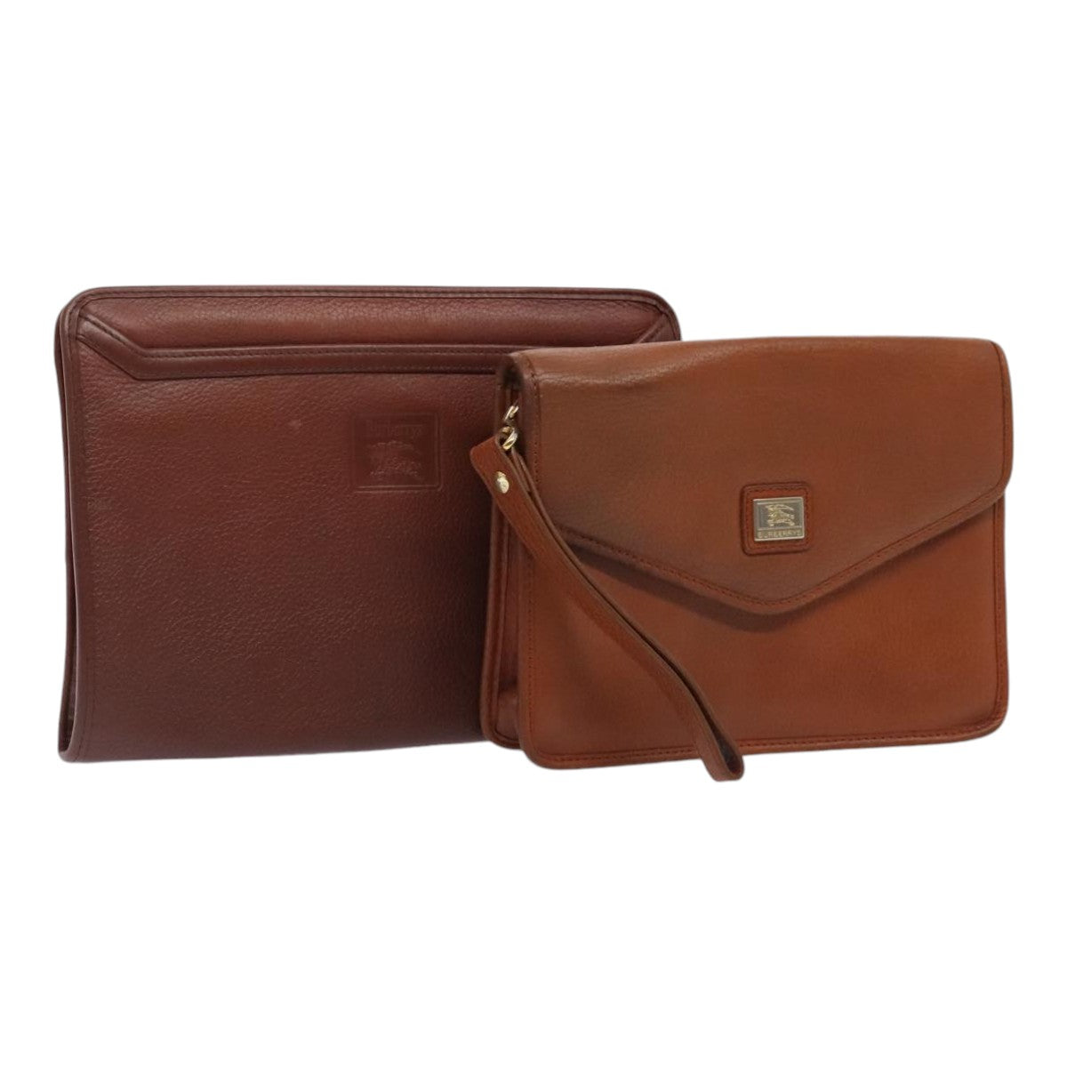 Burberry Clutch Bag Leather 2Set Brown Auth ti1987