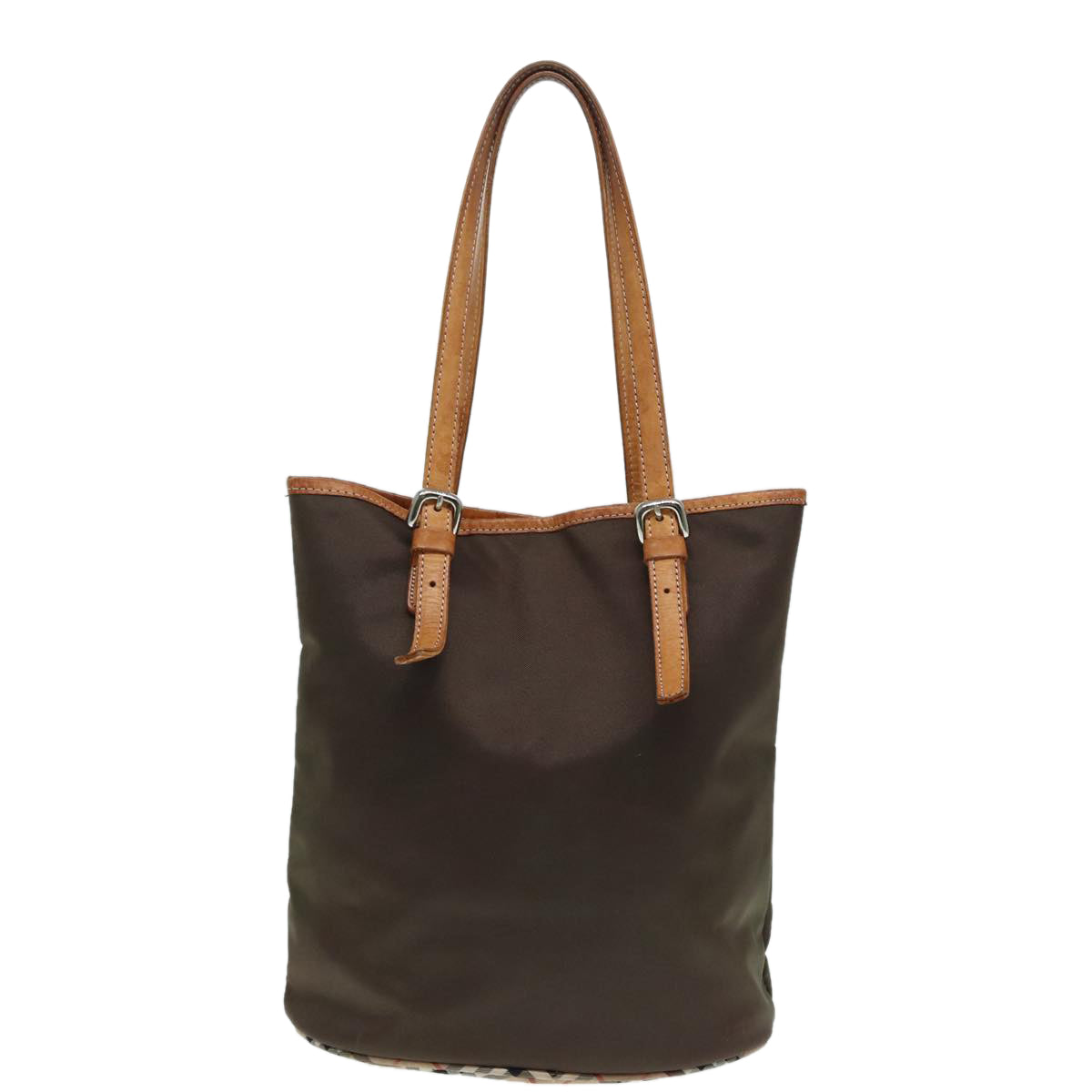 Burberry Nova Check Blue Label Tote Bag Nylon Beige Brown Silver Auth ti2015