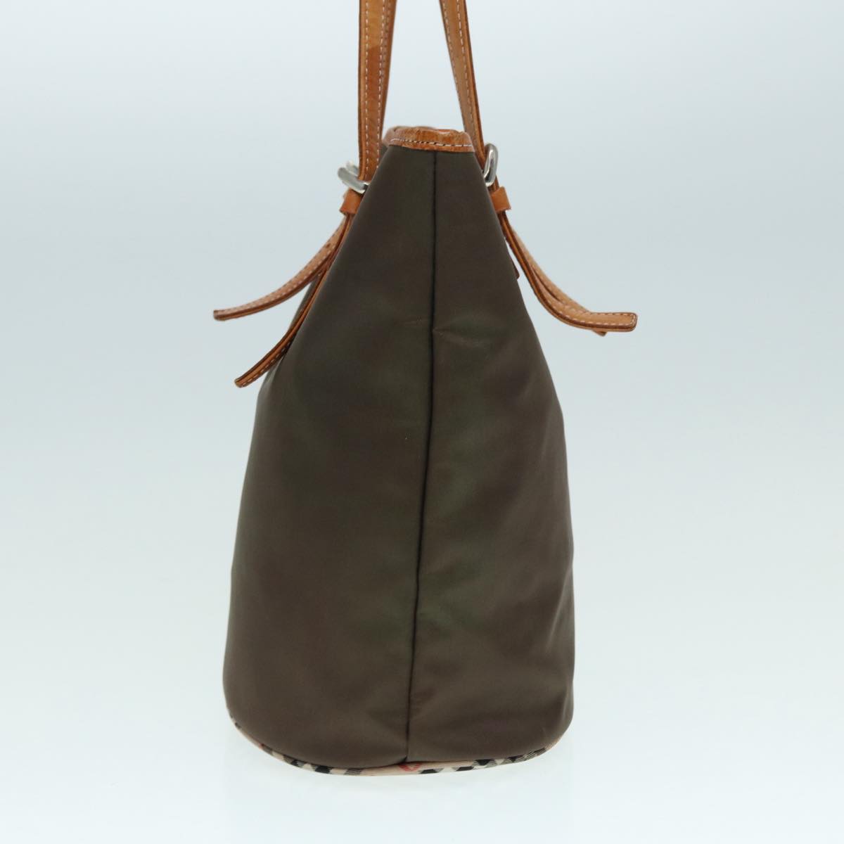 Burberry Nova Check Blue Label Tote Bag Nylon Beige Brown Silver Auth ti2015