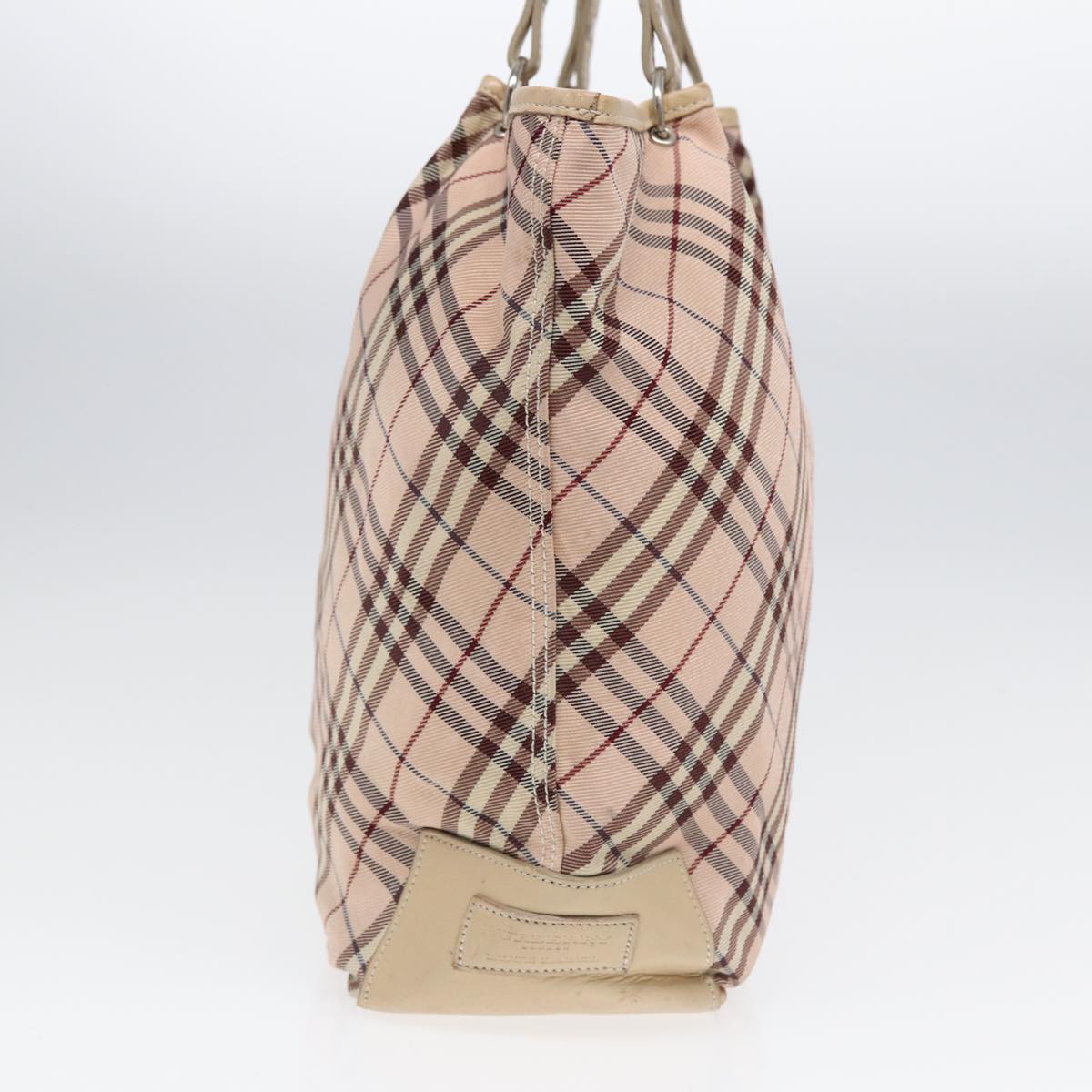 Burberry Nova Check Blue Label Tote Bag Nylon Beige Pink Silver Auth ti2039